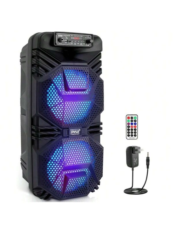 NUTRICHEF Pyle Dual 8'' Bluetooth Portable PA Speaker - Portable PA & Karaoke Party Audio Speaker With Built-In Rechargeable Battery, Flashing Party Lights, MP3/USB/ /FM Radio (600 Watt MAX) Black