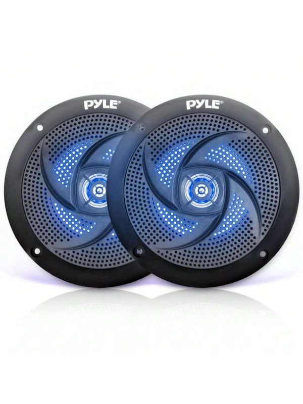 NUTRICHEF Pyle Waterproof Rated Marine Speakers, Low-Profile Slim Style Speaker Pair With Built-In LED Lights, 6.5''-Inch (240 Watt) Black