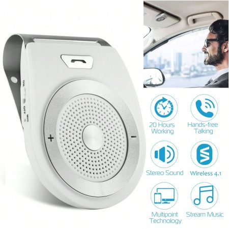 1Pc Car Wireless Speakerphone Wireless V4.1 In-Car Speaker Hands-Free Calling Music Player Sun Visor Audio Receiver Car Kit Silver