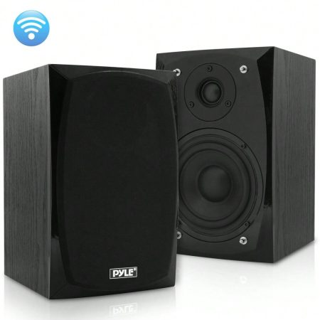 NUTRICHEF Pyle Desktop Bluetooth Bookshelf Speakers - HiFi Studio Monitor Computer Desk Stereo Speaker System (300 Watt MAX) Black