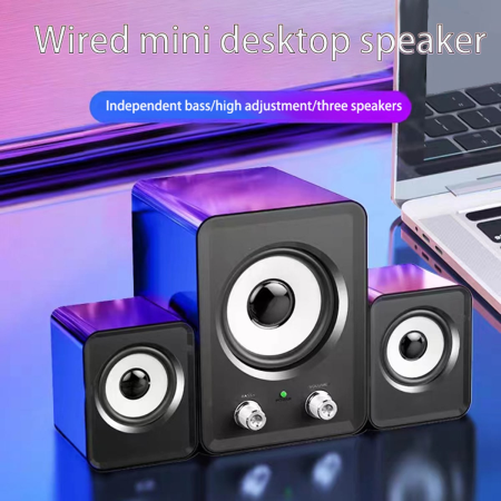 Desktop Computer Multimedia Speakers With Wired Heavy Bass Subwoofer For Home Use, Laptop Black