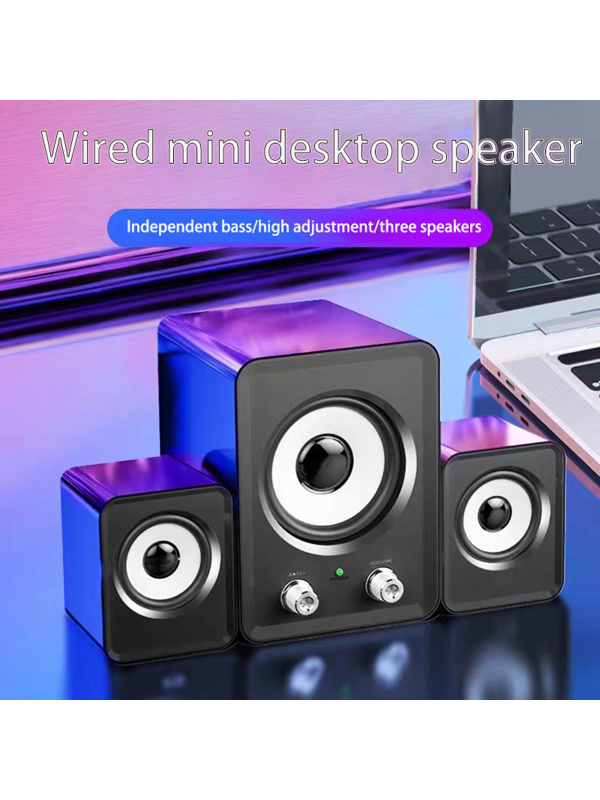 Desktop Computer Multimedia Speakers With Wired Heavy Bass Subwoofer For Home Use, Laptop Black