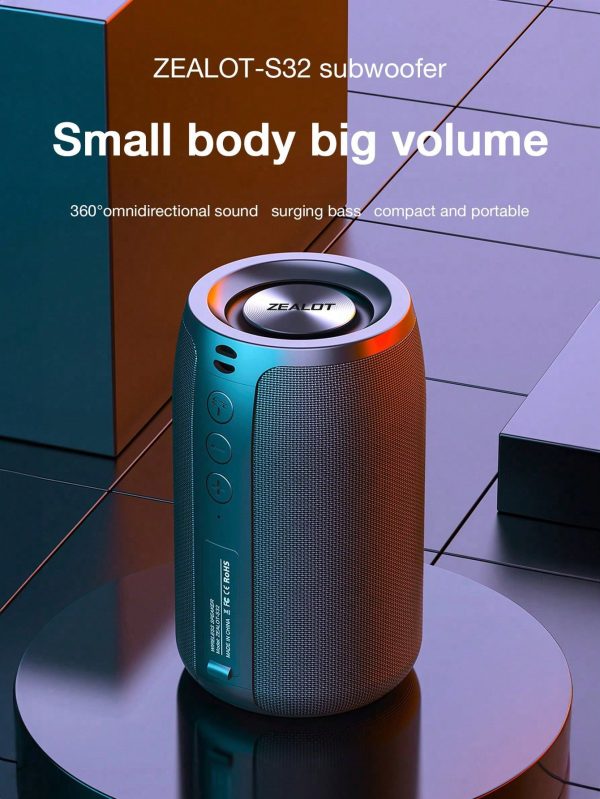 ZEALOT Portable Wireless Speakers, Waterproof Speaker IPX5, 10W Mini Wireless Speaker 5.0, S32 Up To 12H Playtime, 1800mAh Battery, Stereo Pairing, MIC/TF Card/USB/AUX For Home/Outdoor Competible For IOS Andriod Multicolor