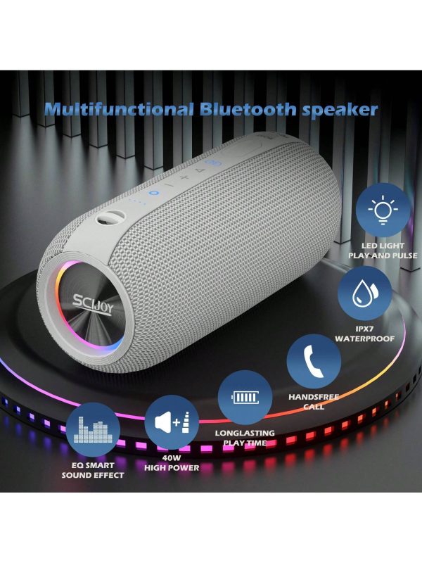 SCIJOY Portable Bluetooth Speaker, Speakers Bluetooth Wireless, IPX7 Waterproof Shower Speakers, Loud Stereo, Deep Bass, RGB LED Lights, For Party, Home And Outdoor, Gray Grey