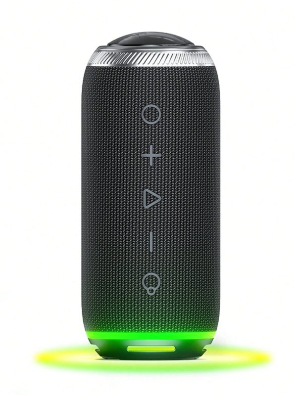 Wireless Speaker With RGB Ambient Light, Subwoofer, For Living Room, Bedroom, Kitchen, Bathroom, Gym, Study Room, Dance Studio, Portable Wireless Home Speaker, Up To 10 Hours Playtime, High Volume For Square Dancing Outdoor, Suitable For Home, Travel, Camping, Party, Beach Silver Black