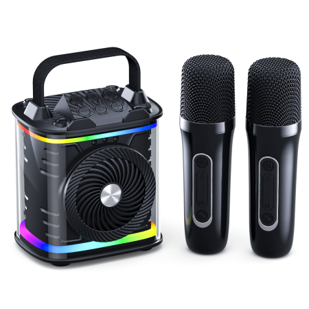 Karaoke Machine For Kids Adults, Portable Wireless KTV Set, Speaker With 2 Mic And Light, Gifts For All Smartphones, Birthday, Family, Home Party Easy To Carry For Outdoor Travel Black