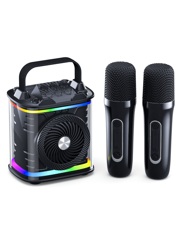 Karaoke Machine For Kids Adults, Portable Wireless KTV Set, Speaker With 2 Mic And Light, Gifts For All Smartphones, Birthday, Family, Home Party Easy To Carry For Outdoor Travel Black