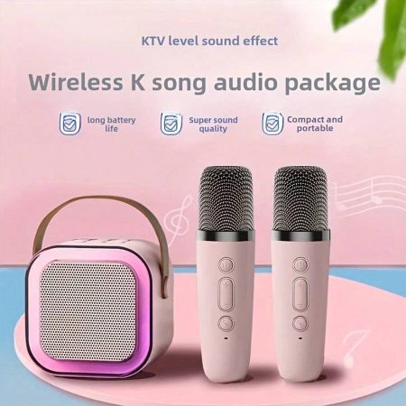 SENBOWE K12 Wireless Speaker Dual Microphone Karaoke Speaker With Dual Noise Cancellation, Home Mini Audio Speaker Pink