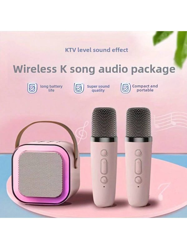 SENBOWE K12 Wireless Speaker Dual Microphone Karaoke Speaker With Dual Noise Cancellation, Home Mini Audio Speaker Pink