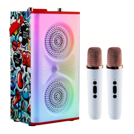 KBQ Kids Karaoke Machine With 2 Microphones, Bluetooth Portable Wireless Karaoke Speaker Player Home Karaoke System For Children And Adults Red