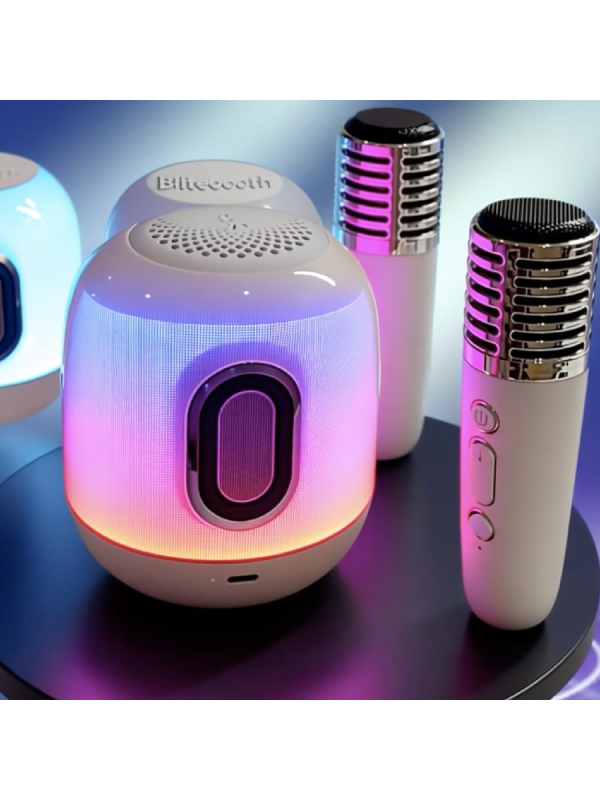 Portable Bluetooth Speaker With LED Ambient Light, Mini Karaoke Machine/Speaker, Wireless Microphones/5 Sound Audio Modes, Home Party, Birthday Gift Smartphone two microphones