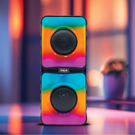 RCA Disco 204 Flame Effect Bluetooth Party Speaker With Dual 4" Woofers Portable Bluetooth Speaker With Dynamic Light Display,Crystal Clear Audio,Unparalleled Stereo Sound, 10M (33ft) Wireless Range,For Home/Outdoor,Birthday Gift Multicolor